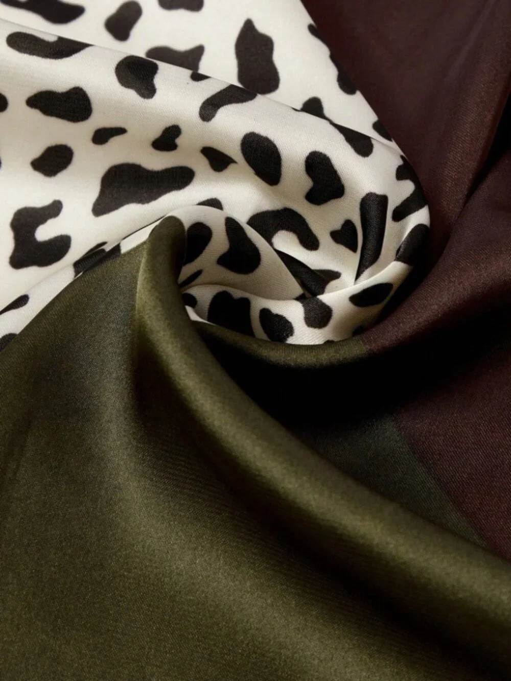 Brown & Olive Geometric and Digital Leopard Print Chevron Square Scarf